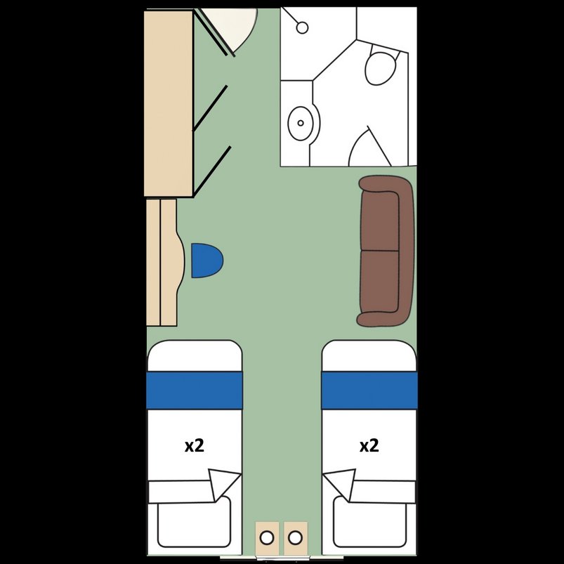 Vierbettkabine an Bord des Schiffes "St. Helena"