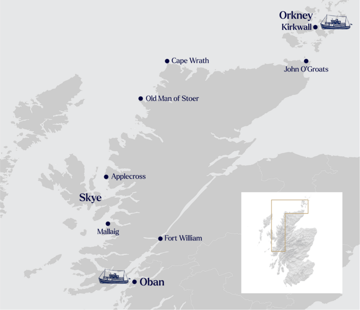 Routenkarte Küstenodyssee-Kreuzfahrt nach Orkney