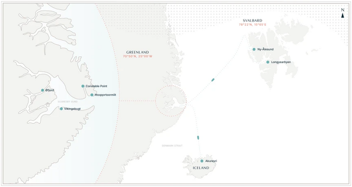 Routenkarte Frey Polar Athena Spitzbergen Grönland Island