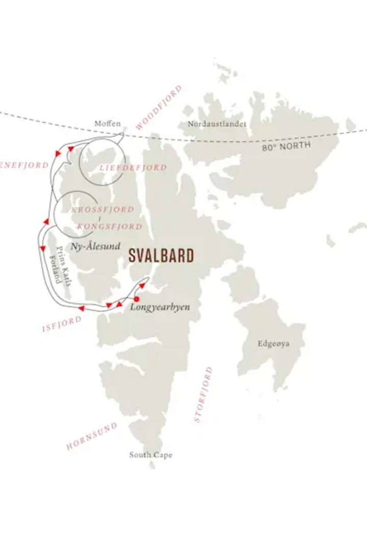 Routenkarte Spitzbergen mit MV Serenissima