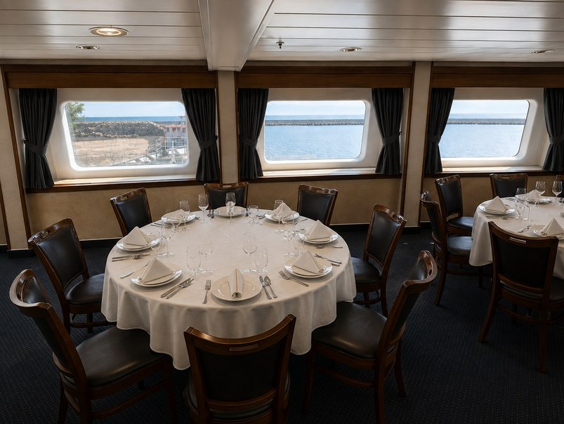 Restaurant auf dem Expeditionskreuzfahrtschiff Adventurer Restaurant auf dem Expeditionskreuzfahrtschiff Adventurer