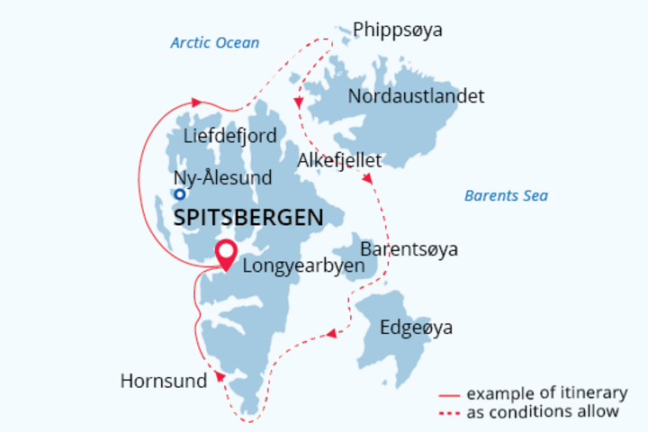 Rund um Spitzbergen Routenkarte von Poseidon Expeditions