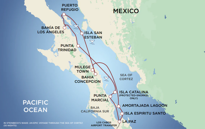 Routenkarte Kreuzfahrt Baja California mit Safari Voyager