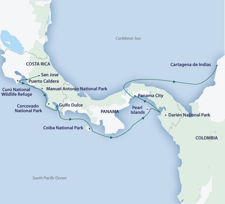 Routenkarte Costa Rica - Panama Kreuzfahrt