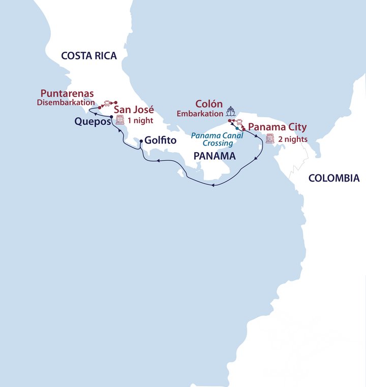 Routenkarte Panama und Costa Rica