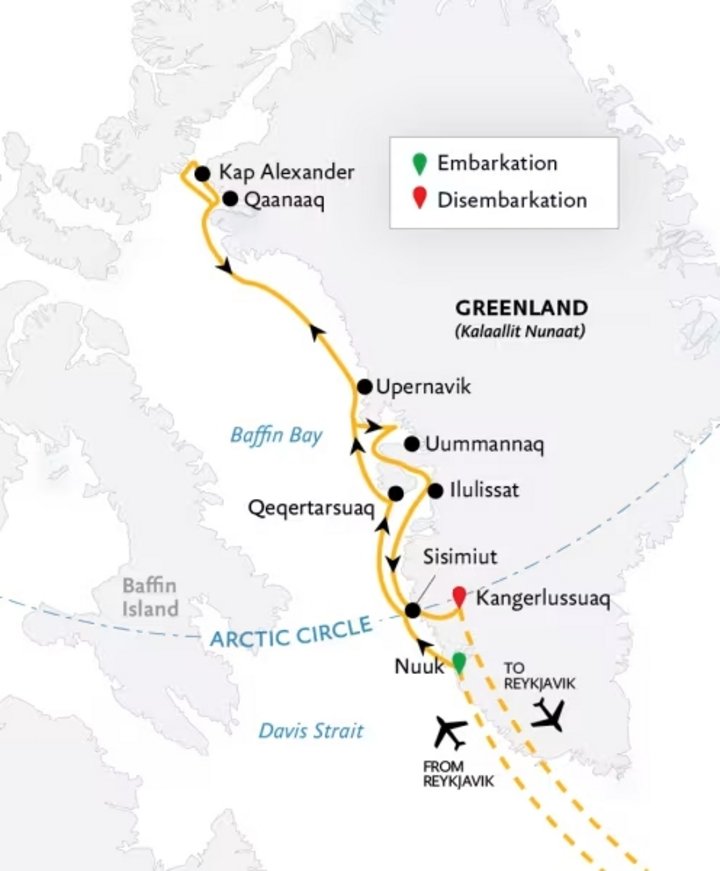 Routenkarte Westgrönland: Der hohe Norden Routenkarte Westgrönland: Der hohe Norden
