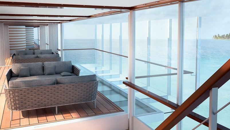 Gläserne ausfahrbare Balkone an Bord der Hanseatic spirit