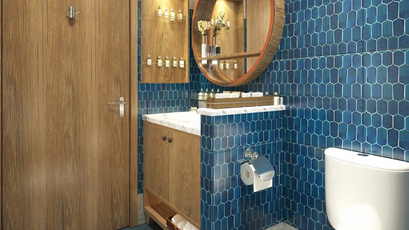 Badezimmer an Bord der Thurgau Ganga Vilas