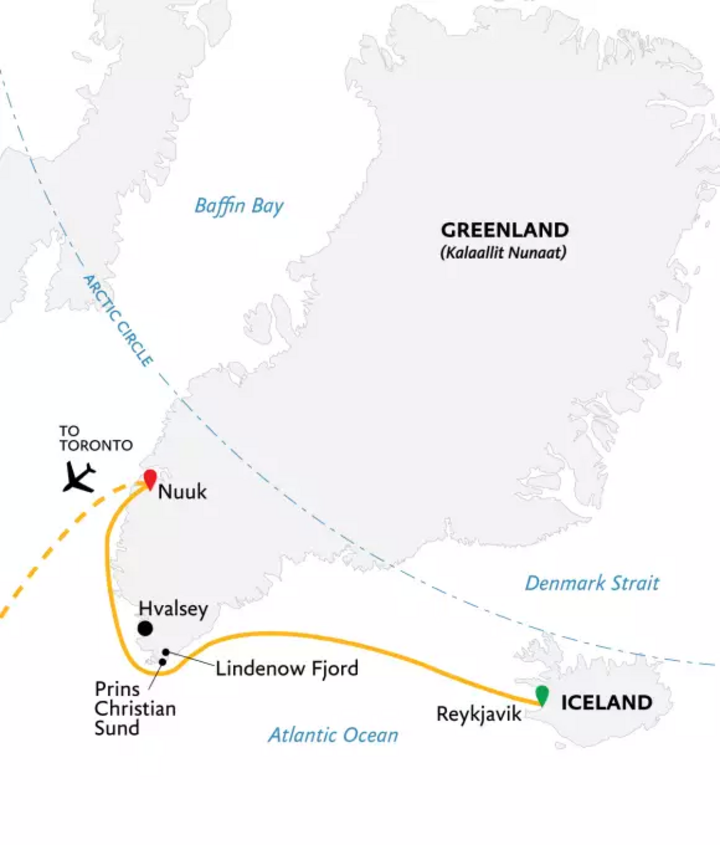 Routenkarte Island - Grönland mit Quark Expeditions
