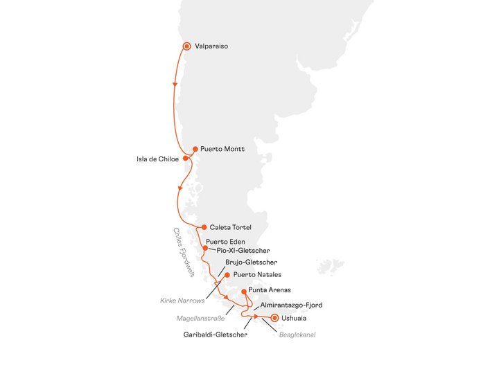 Routenkarte Chilenische Fjorde