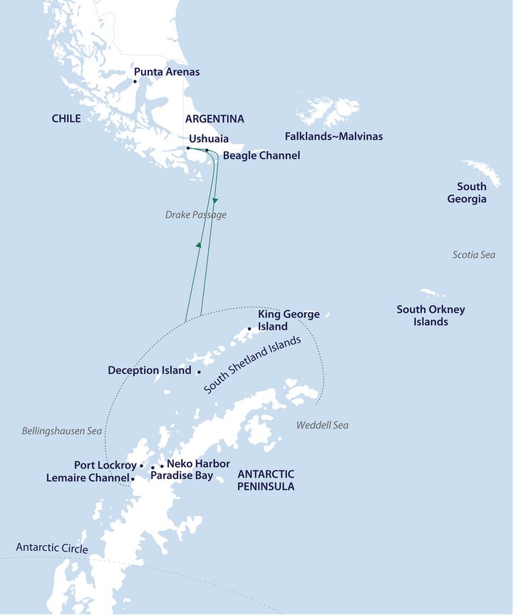 Antarktisreise Aurora Expeditions Routenkarte