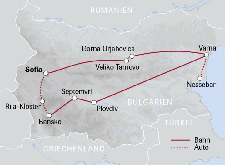 Karte Zugreise Bulgarien