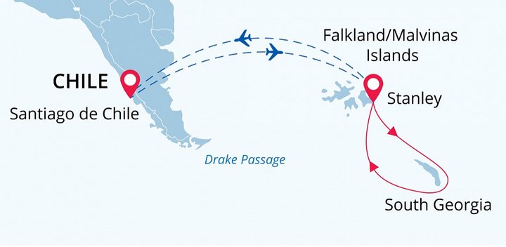Routenkarte Falkland und Suedgeorgien