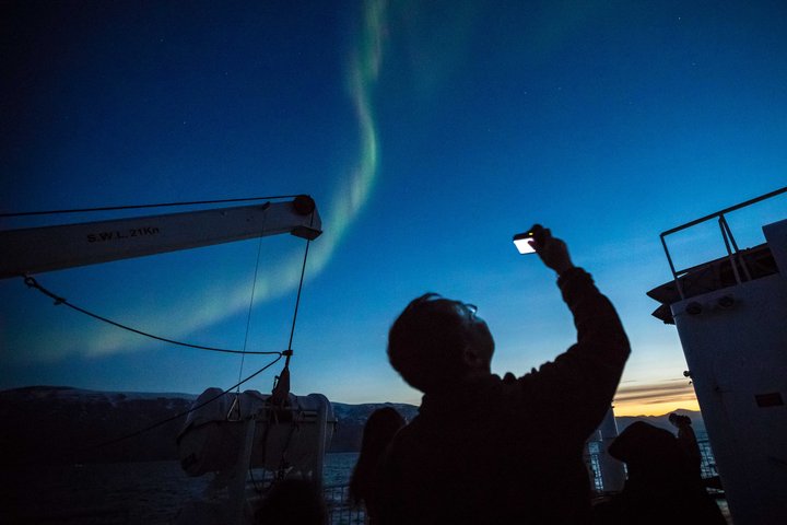 Polarlicht von einem Schiff aus fotografiert