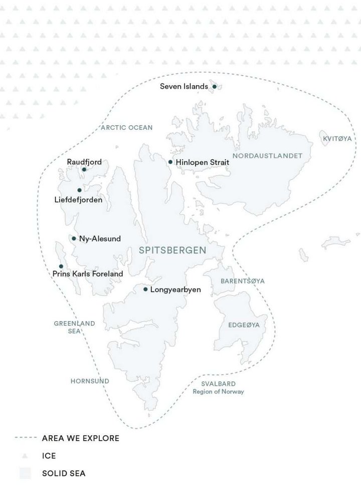 Routenkarte Umrundung Spitzbergen mit Vikingfjord von Secret Atlas