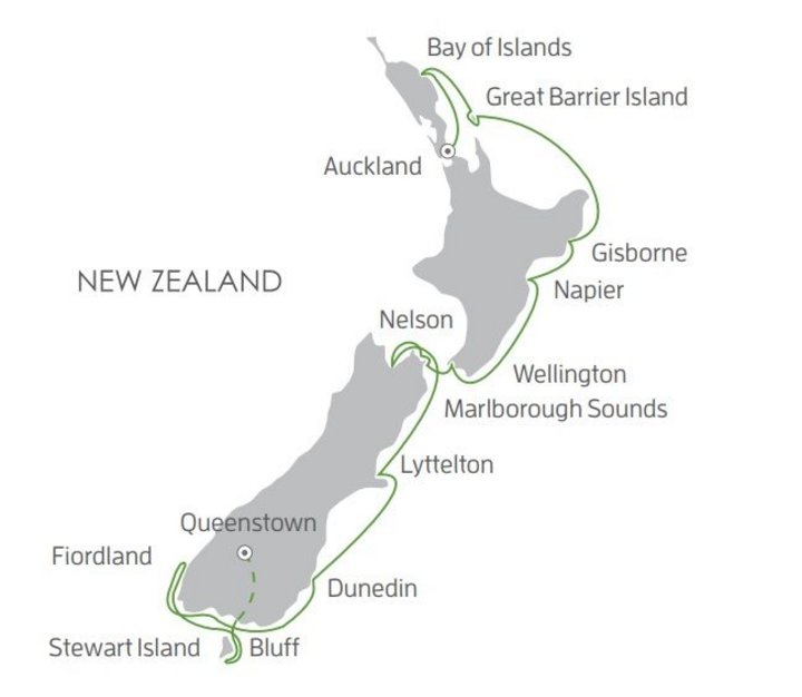 Routenkarte Expeditionskreuzfahrt Neuseeland