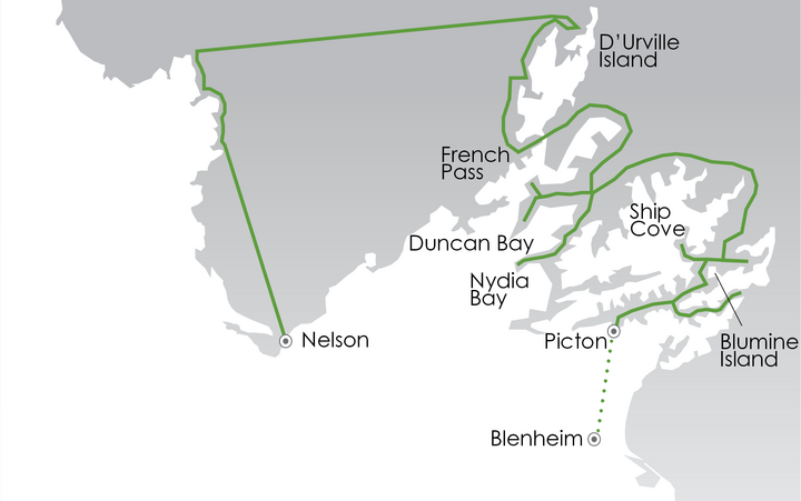 Routenkarte Heritage Explorer Marlborough Sounds