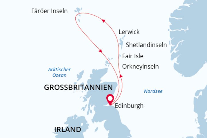 Routenkarte Kreuzfahrt ab Edinburgh