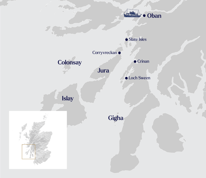 Routenkarte Kreuzfahrt Islay und die südlichen Hebriden