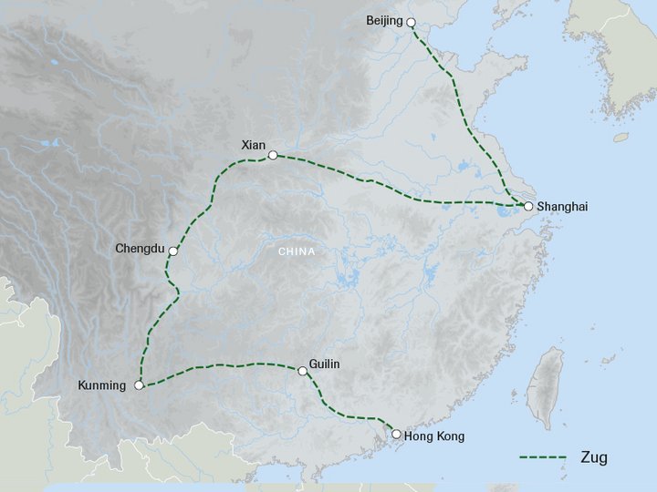 Karte Höhepunkte Chinas