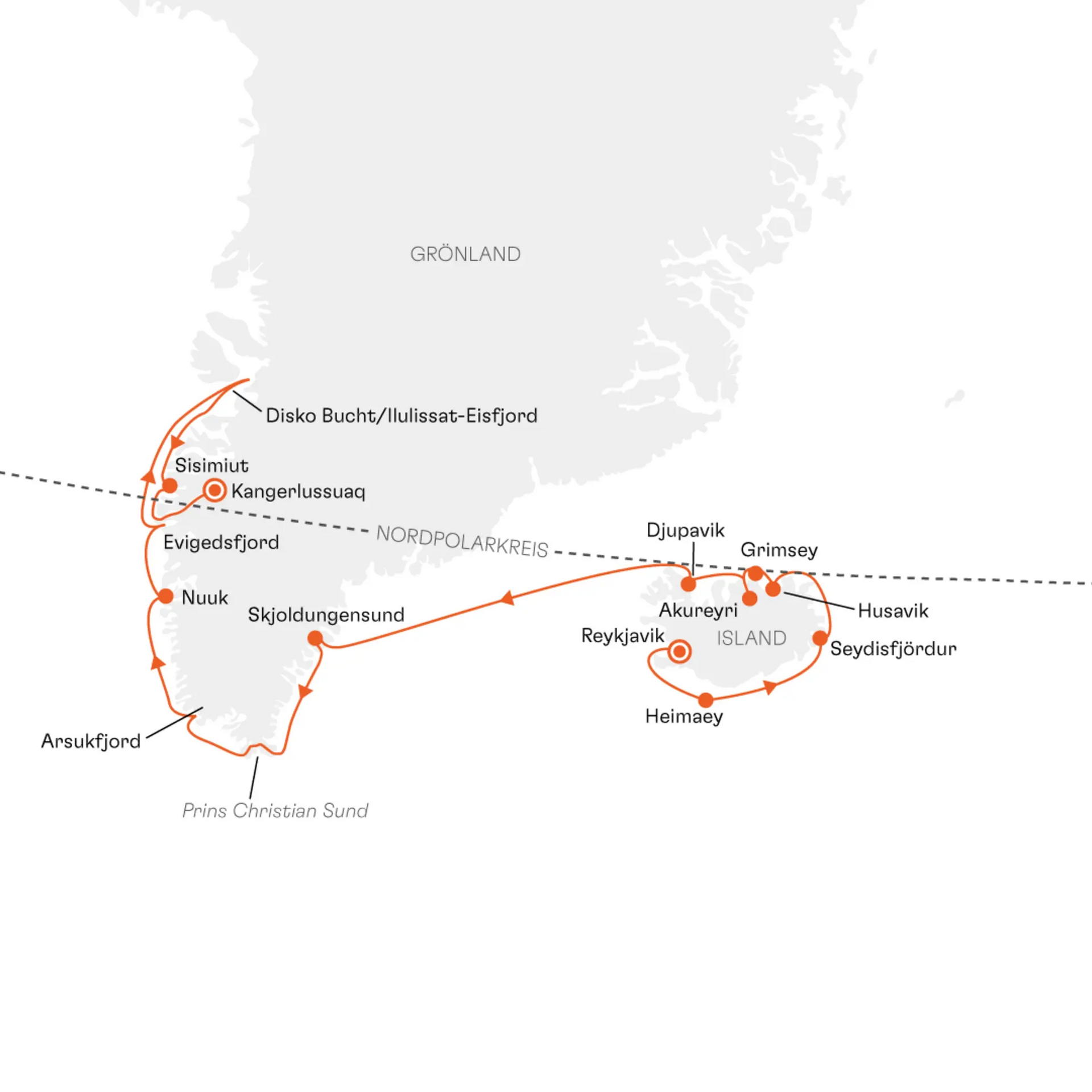 Originale Hapag-Lloyd Cruises Routenkarte INS2711 Reykjavik bis Kangerlussuaq