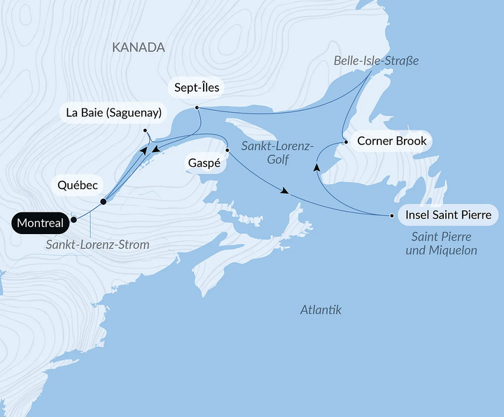 Routenkarte St. Lorenz-Strom in Kanada