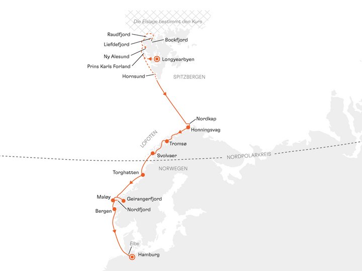 Routenkarte Spitzbergen - Norwegen Routenkarte Spitzbergen - Norwegen