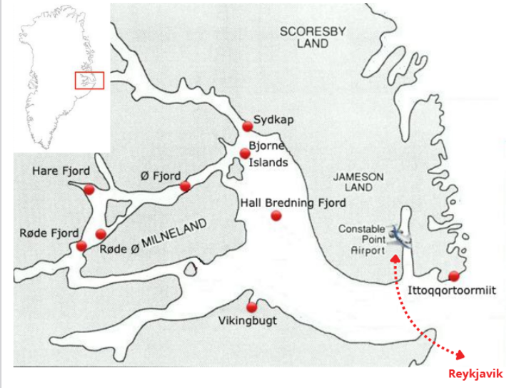 Routenkarte Polarfront Scoresby Sund Reise