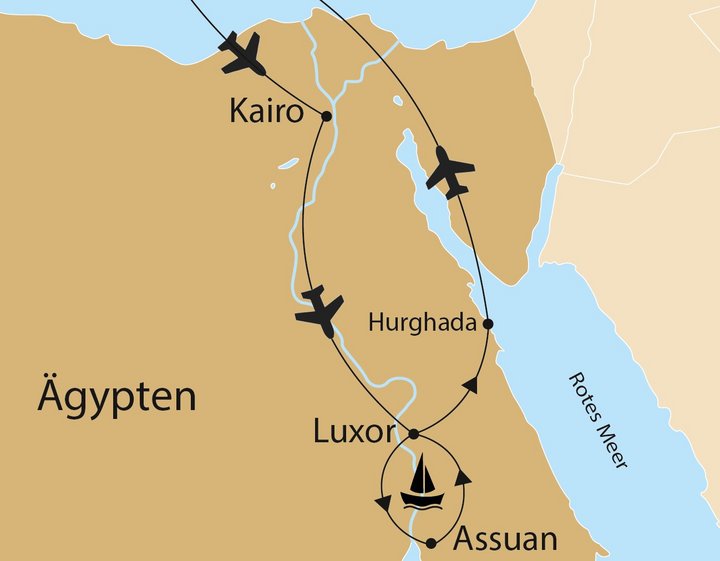 Route Nilkreuzfahrt mit der Merit Boutiqueschiff