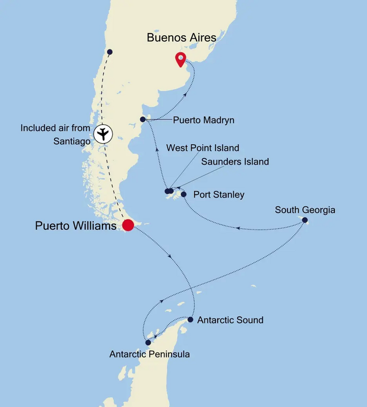 Routenkarte Antarktis - Buenos Airesreise mit Silversea