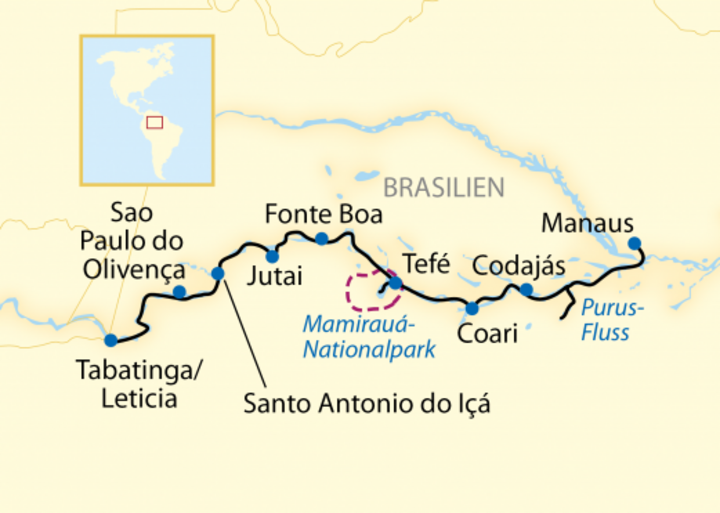 Karte 1000 Meilen auf dem Amazonas