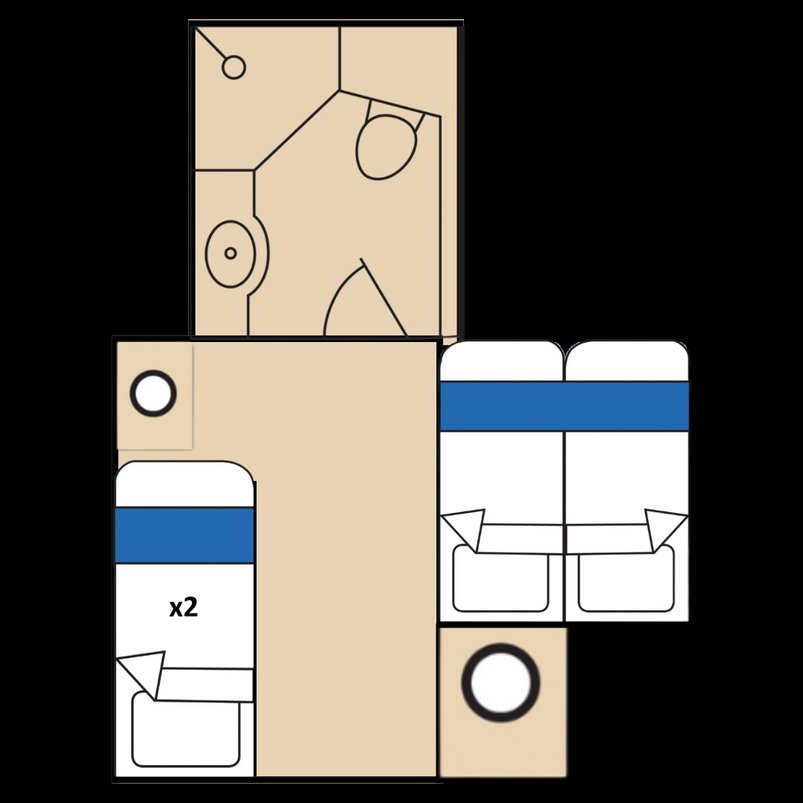 Kabinenlayout der Vierbettkabine auf dem Segelschiff Icebird