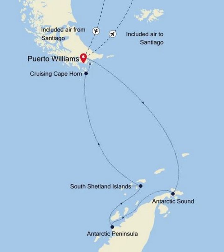 Routenkarte Puerto Williams - Antarktis mit Silversea