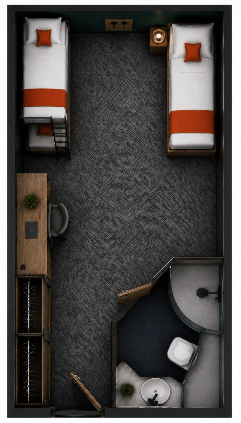 Layout der Dreibettkabine auf dem Expeditionskreuzfahrtschiff Adventurer Layout der Dreibettkabine auf dem Expeditionskreuzfahrtschiff Adventurer
