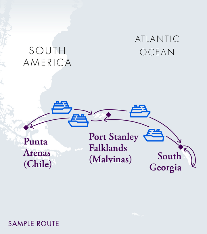 Routenkarte Reise Falkland Südgeorgien mit Antarctica 21