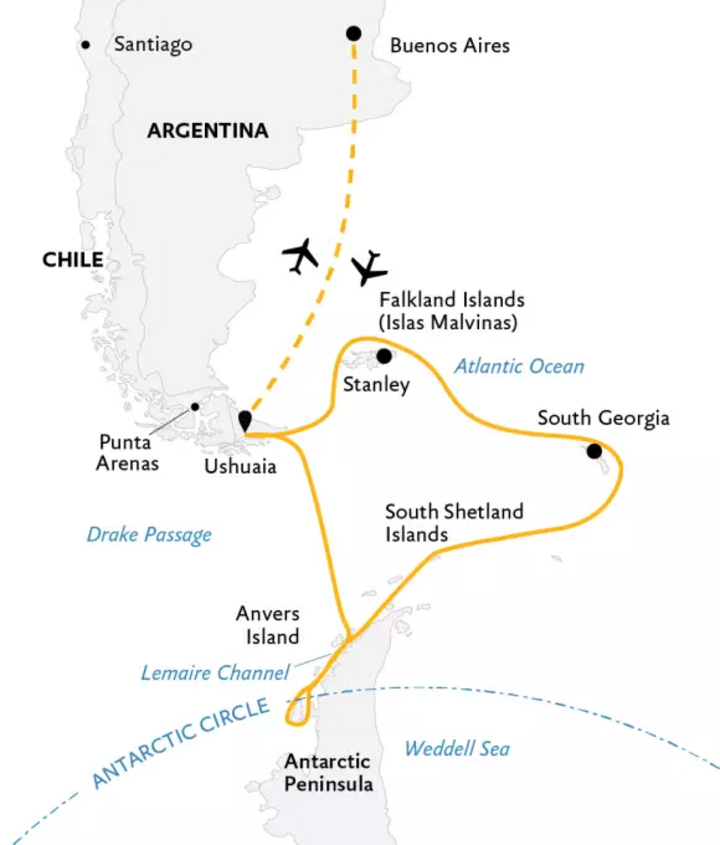 Routenkarte Ultramarine grosse Antarktisreise