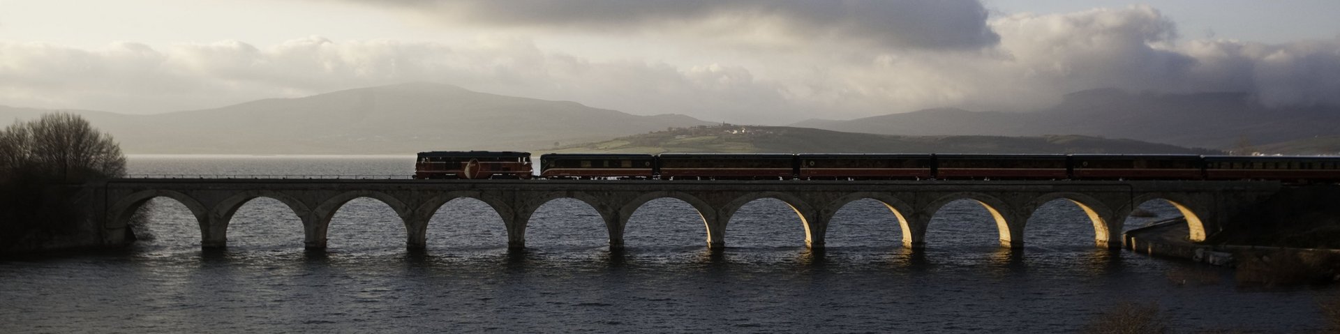 Zug auf einer Eisenbahnbrücke