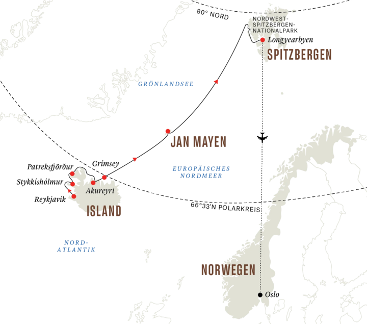 Routenkarte Fram Island - Spitzbergen