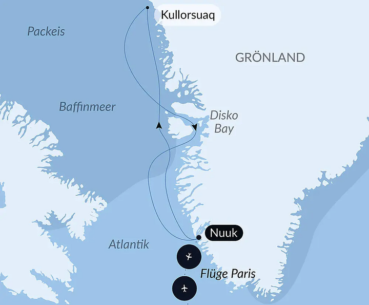 Routenkarte Nordwestgrönland