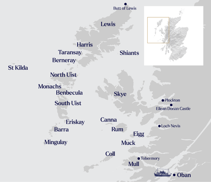 Routenkarte Kreuzfahrt Idyllische Inseln der Äusseren Hebriden