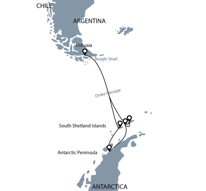 Routenkarte Antarktische Halbinsel Suedl. Shetland Inseln Albatross Expeditions