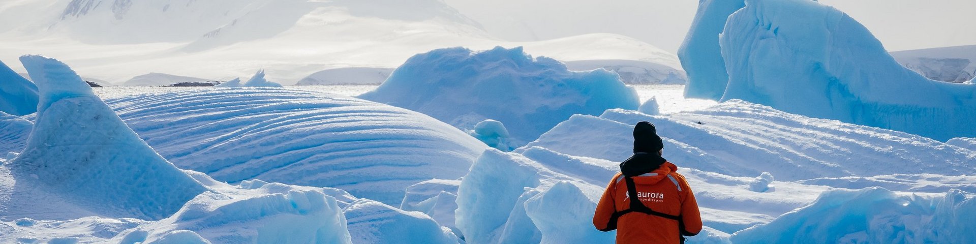 Mensch bestaunt Eiswüste von Antarktika
