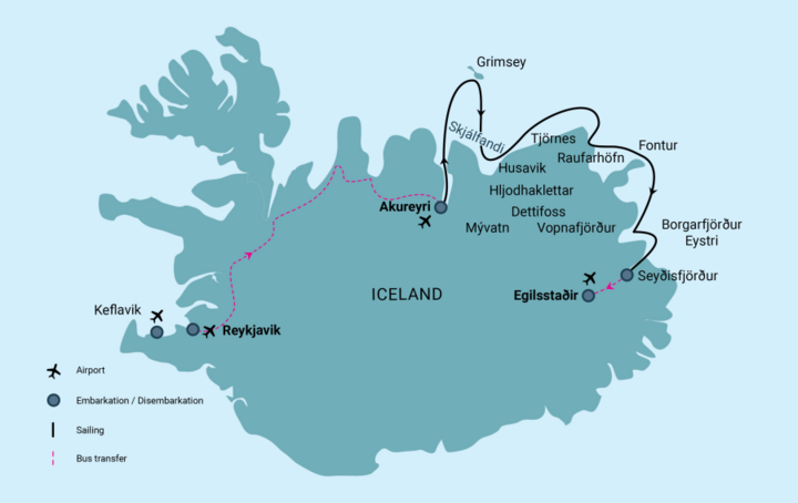 Nordisland-Routenkarte von Oceanwide Expeditions