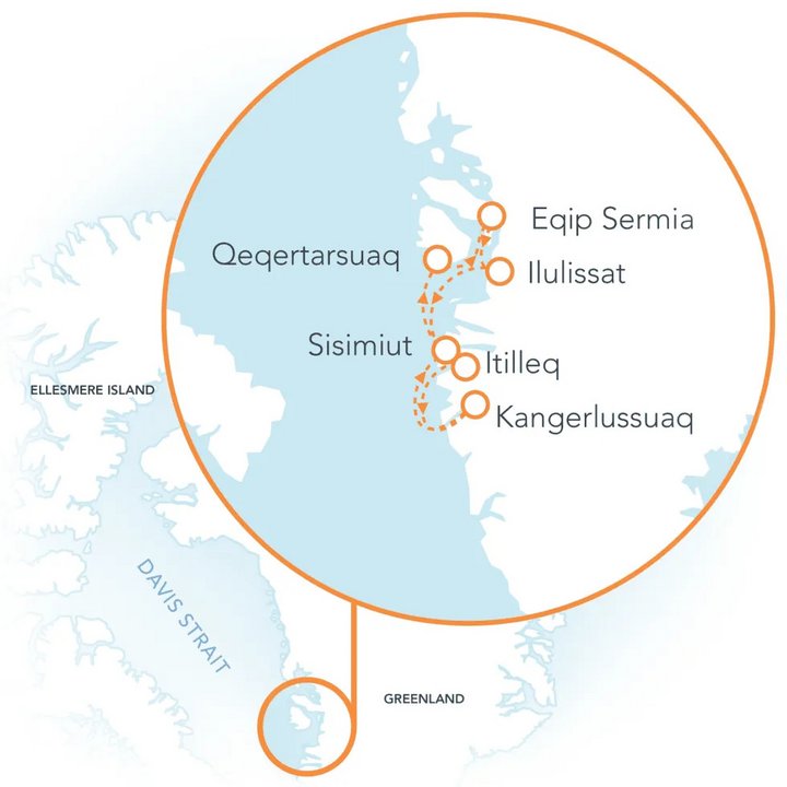 Routenkarte Grönland: Diskobucht und Ilulissat