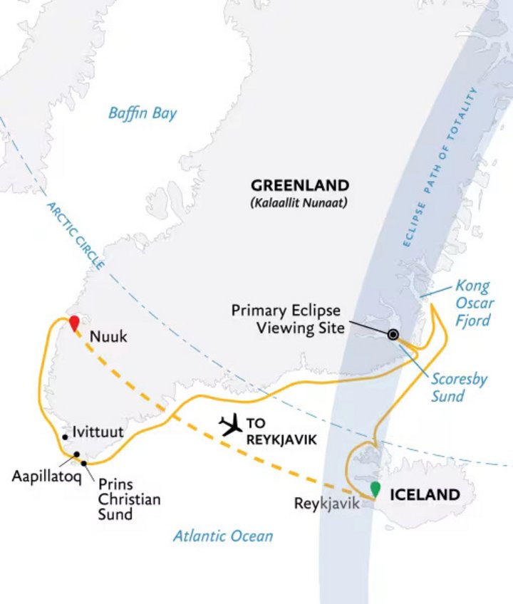Routenkarte Island bis Grönland
