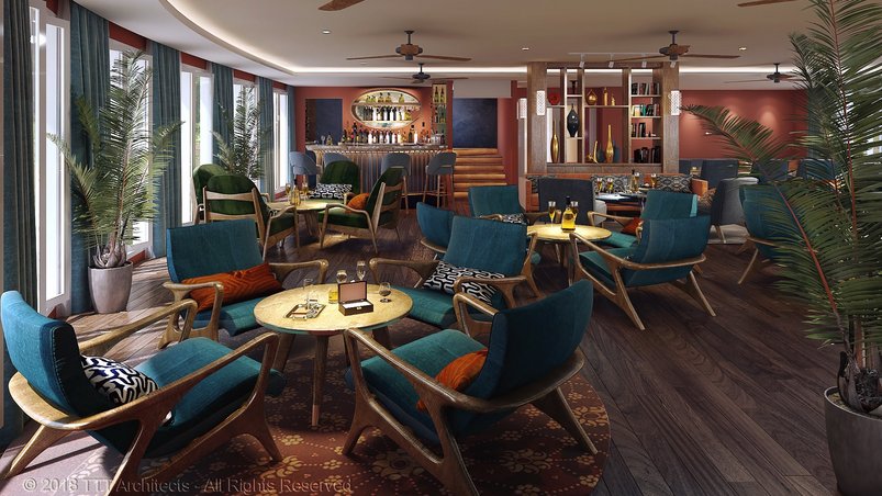 Lounge-Bar an Bord der RV Ganga Vilas