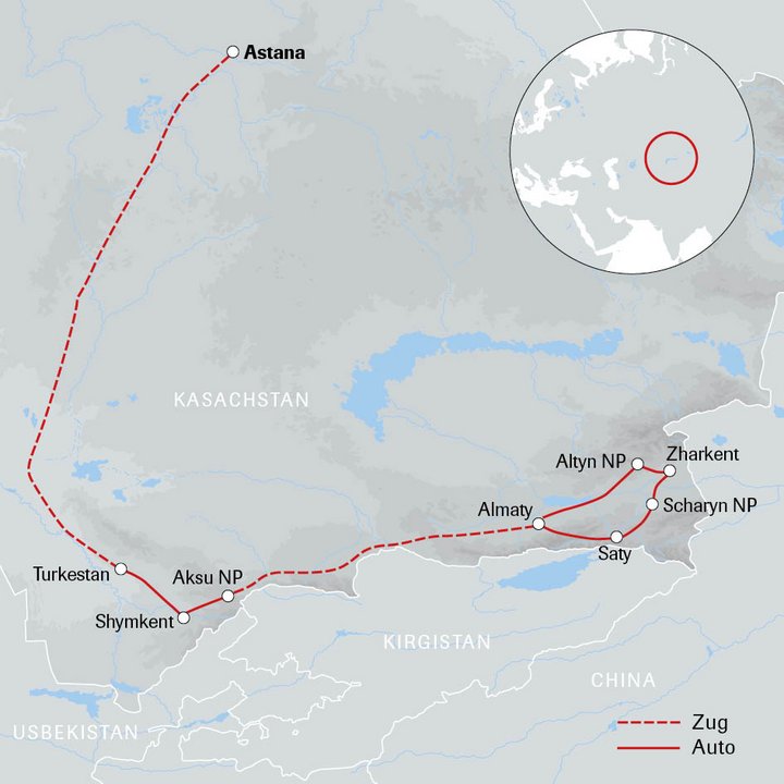 Routenkarte Astana - Almaty