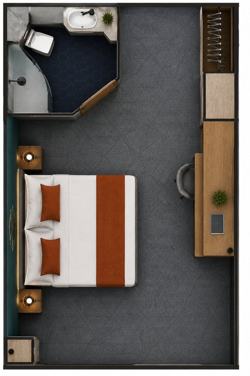 Layout der Deluxe Kabine auf dem Expeditionskreuzfahrtschiff Adventurer Layout der Deluxe Kabine auf dem Expeditionskreuzfahrtschiff Adventurer