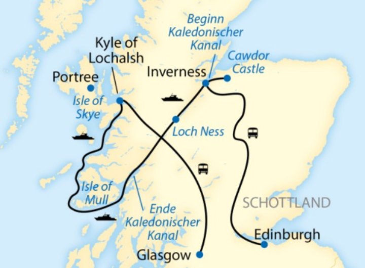 Kreuzfahrt durch Schottland Karte
