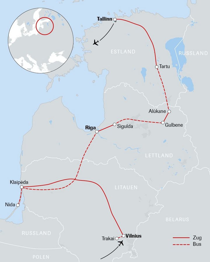 Routenkarte Gruppenreise Baltikum